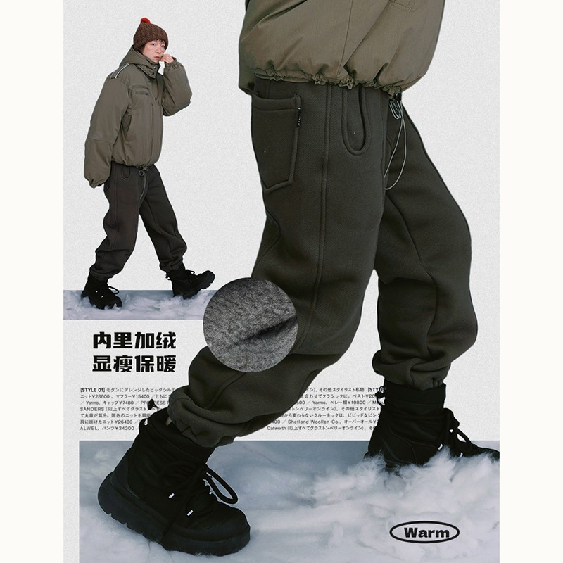 返场STILLYOU保暖百搭加绒直筒分割线束脚运动卫裤宽松九分休闲裤