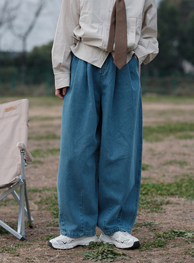 STILLYOU自制显瘦深蓝色阔腿肥肥水洗牛仔裤女宽松街头哈伦裤长裤