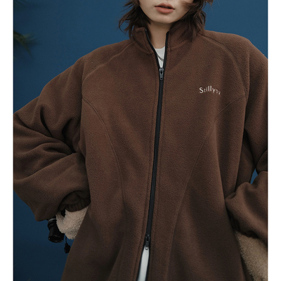 百搭复古双面摇粒绒立领帅气外套