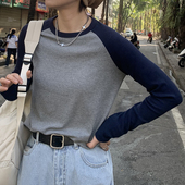 T恤女显瘦小个子内搭打底衫 STILLYOU百搭弹力插肩袖 拼色圆领长袖