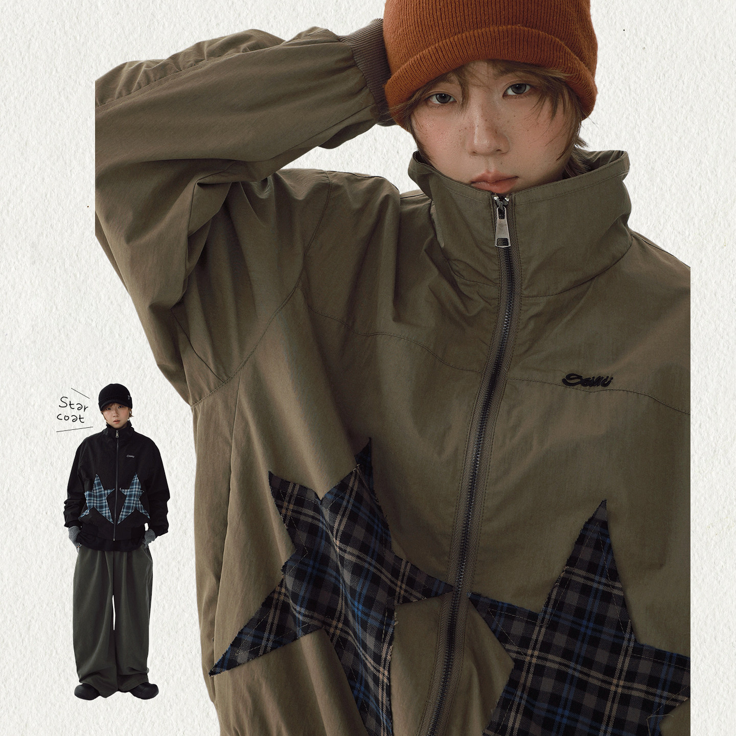 STILLYOU个性撞色格子立领外套