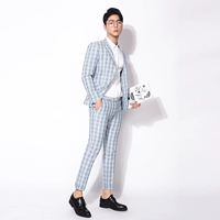 Chuan Ze cotton và vải lanh phù hợp với nam hai mảnh 2019 Anh gió nhẹ lưới màu xanh Slim phù hợp với thời trang phù hợp với thủy triều - Suit phù hợp shop quần áo nam