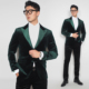 上衣欧美高级质感西装 川泽男装 绿色金丝绒西服拼料戗驳领修身 外套