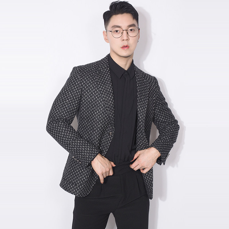 川泽男士羊毛混纺西装外套英伦风修身单西秋冬厚料单排扣西服上衣