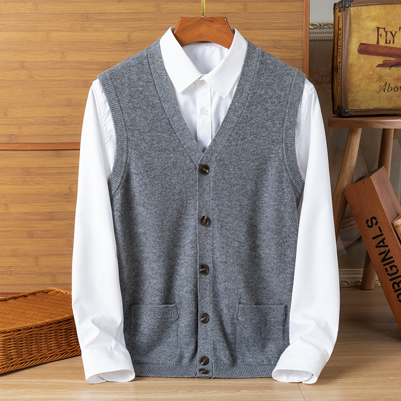 秋冬新款羊绒背心男开衫坎肩