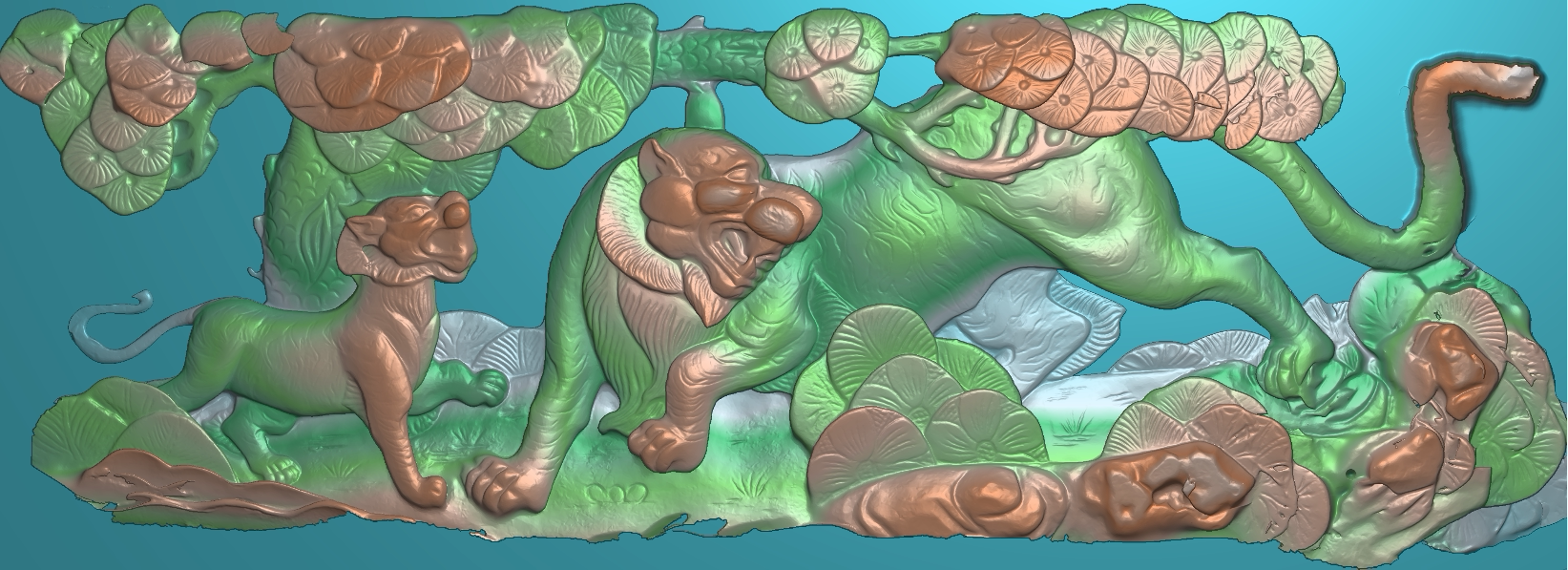 浮雕图扫描图精雕图灰度图新款横双老虎151-55 砖雕石雕 效果图