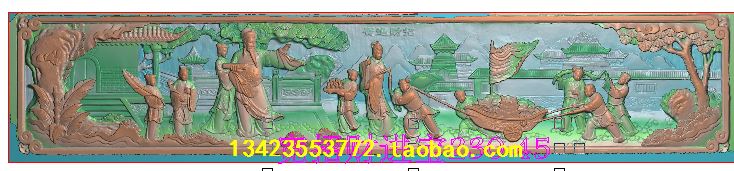 扫描图精雕图人物天官赐福深雕福禄寿三星福赐百子 招财进宝古建