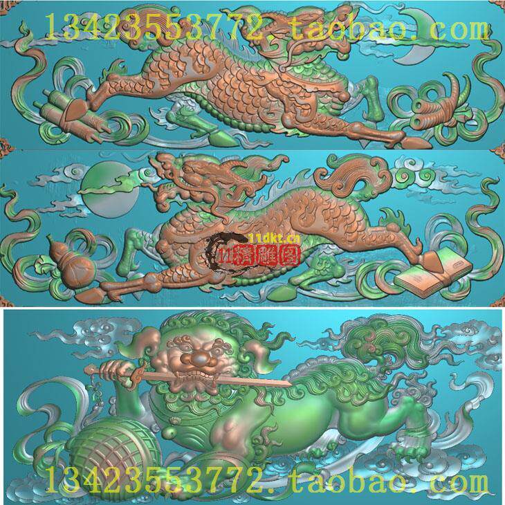 W扫描图精雕图牡丹如意四季梅兰竹菊 古建麒麟日月狮子吞剑