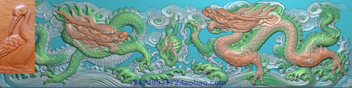 P浮雕图扫描图精雕图灰度图新款双龙戏珠194-49砖雕石雕效果图