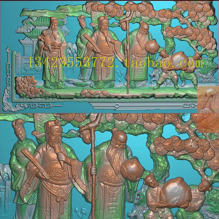 A精雕图浮雕灰度图扫描图深雕古建五路财神扫描019人物 三星