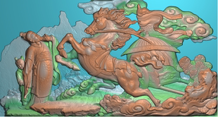 浮雕图扫描图精雕图灰度图新款伯乐相马100-55 砖雕石雕