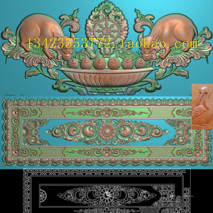 A精雕图浮雕灰度图雕刻图古建图新款藏式抽屉面洋花背板吐鼠火宝