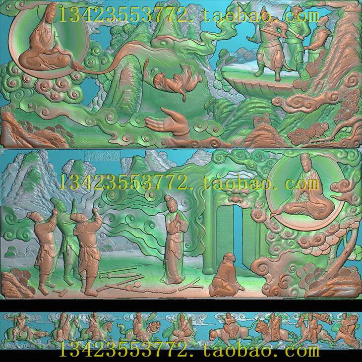 A精雕图浮雕灰度图扫描图深雕古建博古封神榜108-45人物八仙过海