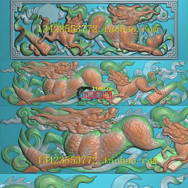 L浮雕图古建 扫描图麒麟葫芦麒麟踏书精雕图灰度图