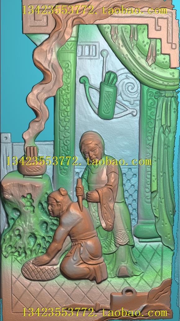 A精雕图扫描图 浮雕图中式岳母刺字扫描图古建