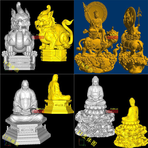 R獬豸罗汉地藏云底座佛圆雕图3d三维立体雕刻图stl文件精雕圆雕