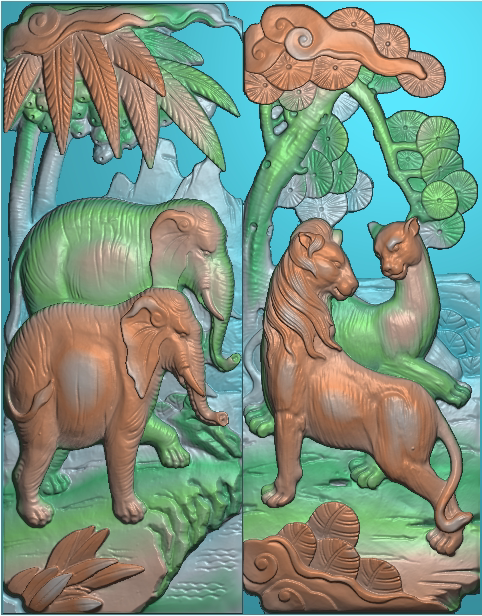 精雕图浮雕图扫描图灰度图 新款竖图大象狮子浮雕27-68 砖雕石雕