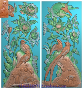 浮雕图扫描图精雕图灰度图新款竖图花鸟34-72砖雕石雕效果图