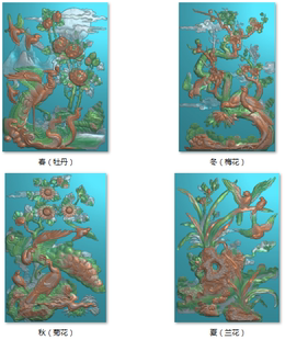 磚雕石雕 春夏秋冬豎花鳥68 浮雕圖掃描圖精雕圖灰度圖