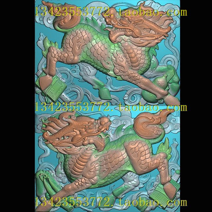 A精雕图灰度图扫描图深雕古建图新款麒麟踏宝82-62