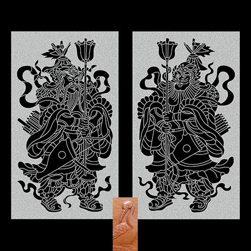 a 154 石雕门神线雕图 线描图