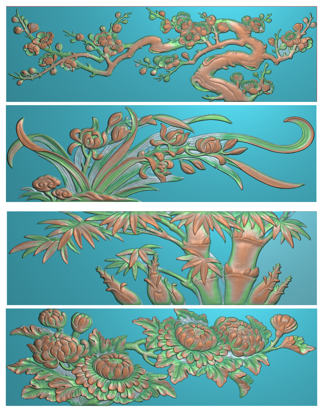 浮雕图扫描图精雕图灰度图新款梅兰竹菊121-38 砖雕石雕 效果图