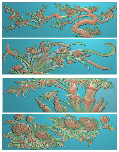 浮雕图扫描图精雕图灰度图新款梅兰竹菊121-38 砖雕石雕 效果图