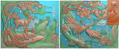 浮雕图扫描图精雕图灰度图新款松鹤延年鹿竹同春111-92 砖雕石雕