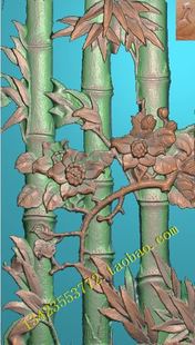 A精雕图扫描图浮雕扫描03  花鸟 围板祥云古建寺庙花板 竹子竖