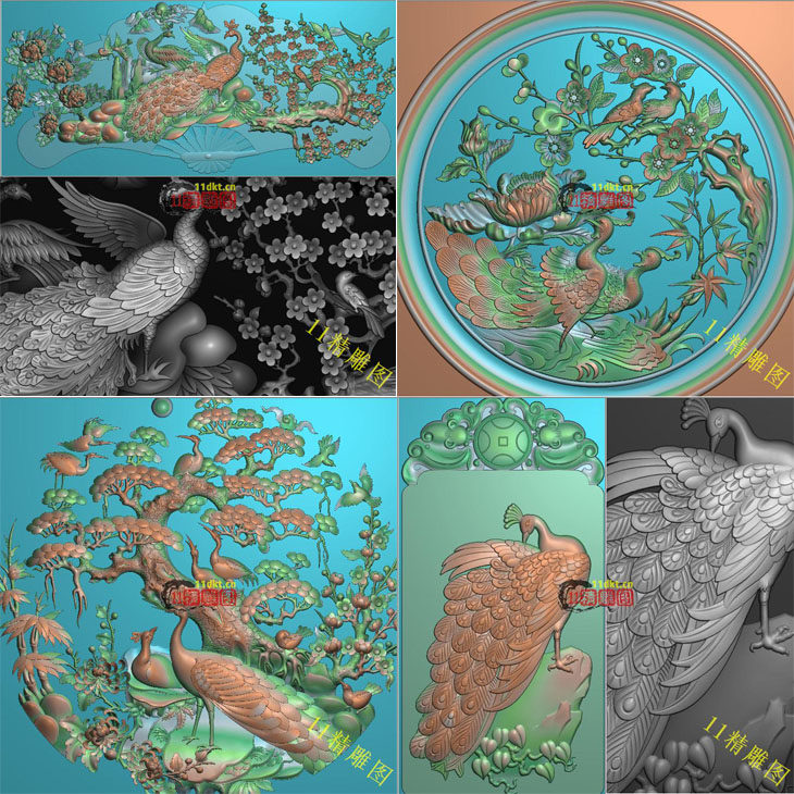 孔雀精雕图惠安石雕牡丹图菊花花鸟浮雕图古建筑祠堂寺庙照壁影雕