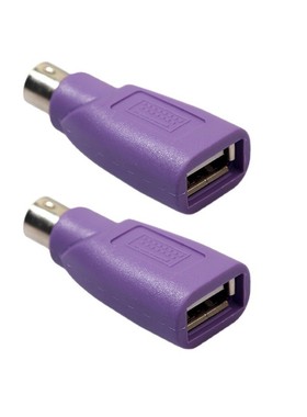 紫色PS2公转USB母插头ps2转usb圆头鼠标键盘接口转换器电脑转接头