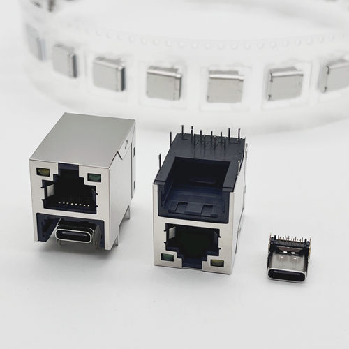USB3.1typec+RJ45带灯双层母座