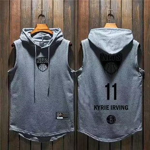 美式篮球连帽宽肩背心夏训练服湖人勇士快船投篮服速干运动T恤男
