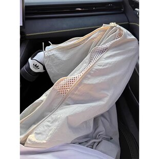 宽松休闲设计感拉链运动阔腿裤 男薄款 网眼透气户外登山速干裤 夏季