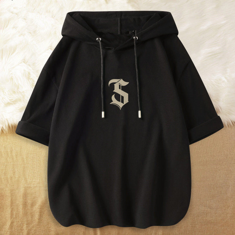 男t恤短袖ins潮牌春夏季连帽七分袖卫衣加肥加大码胖子蝙蝠五分袖