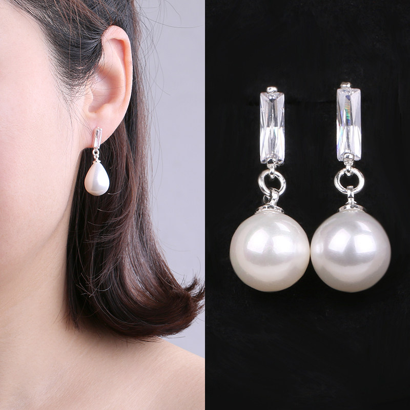 925纯银珍珠耳环长款 韩国气质简约百搭锆石耳钉防过敏耳坠耳饰品