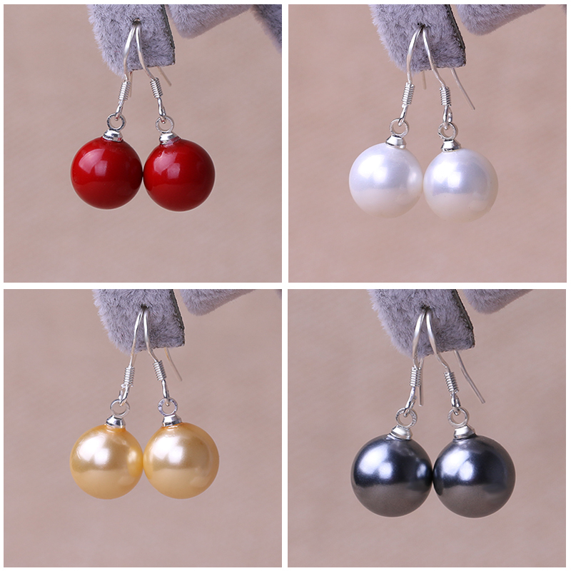 925纯银耳坠女珍珠红色耳环纯银韩国气质防过敏长款结婚银耳饰品