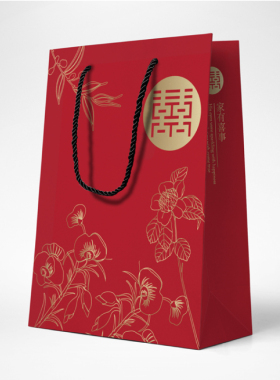 结婚伴手礼创意红色精致纸袋印刷金色手提礼品包装纸袋子小量定制