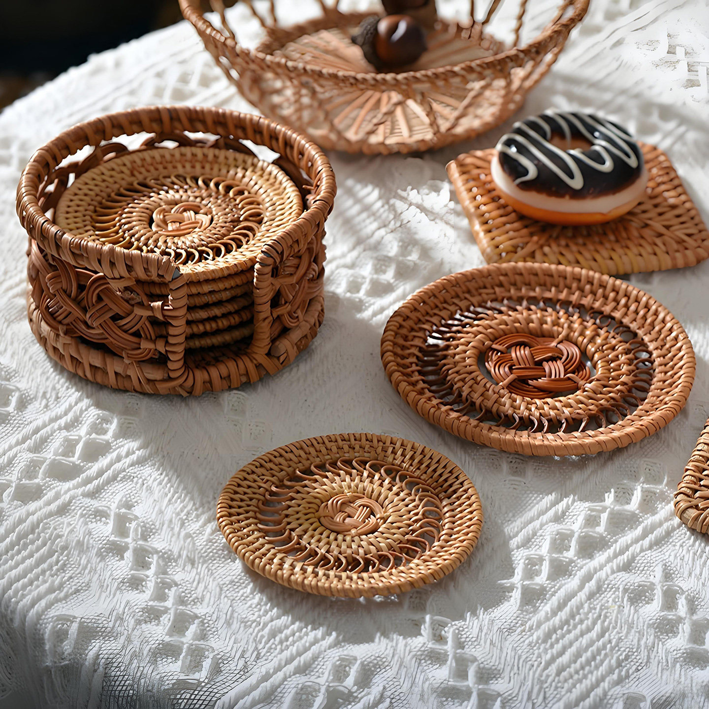 越南秋藤编杯垫编织茶垫茶道杯托隔热垫功夫茶具配件茶壶壶垫