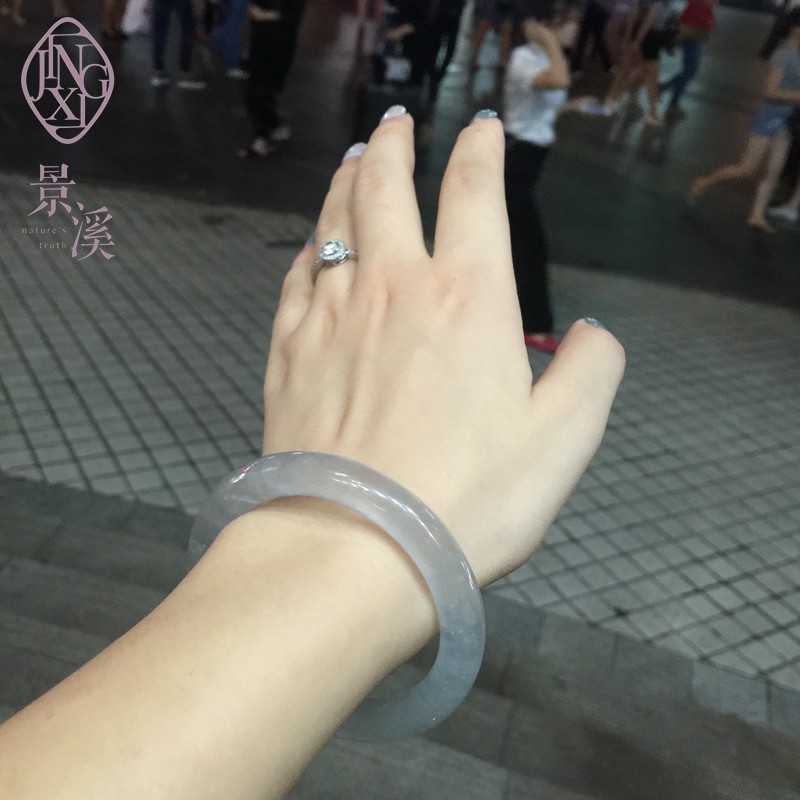 景溪緬甸冰糯種翡翠手鐲A貨天然紫羅蘭玉鐲子貴妃帶證書補2000