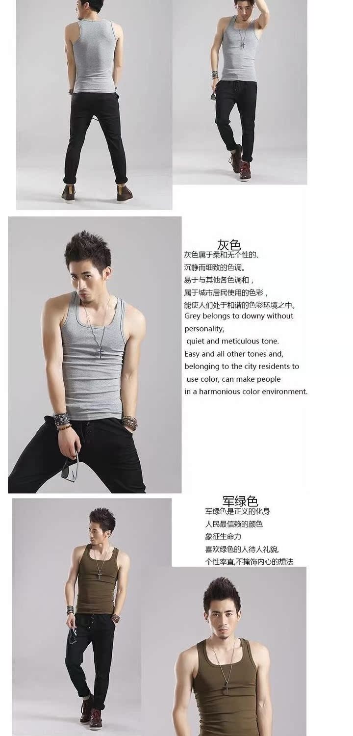 Áo vest nam bó sát cotton vuông cổ áo thể dục chủ đề Slim word căng thanh niên thể thao thấm mồ hôi - Áo vest cotton áo ghi lê