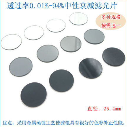 透过率0.01%-94%中性衰减滤光片 可见光减光片中灰密度镜ND灰度镜
