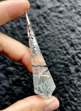 天然水晶吊坠 黑发晶灵摆吊坠套链 水晶挂件 毛衣链项链 一物一图