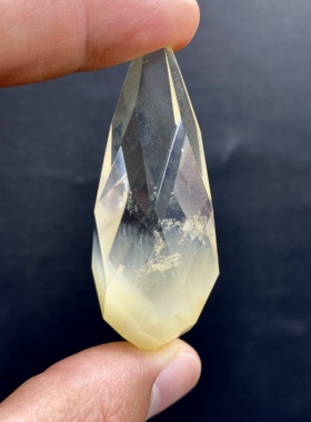天然水晶 黄兔毛天使之泪灵摆吊坠 水滴原石刻面 挂坠 一物一图