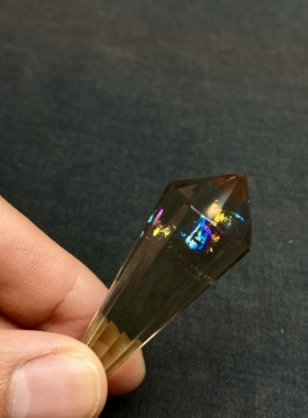 天然水晶吊坠 茶晶彩虹阿赛灵摆吊坠套链 水晶挂件 毛衣链 项链