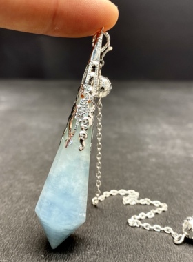 天然水晶吊坠 海蓝宝灵摆吊坠套链 水晶挂件 毛衣链项链 一物一图