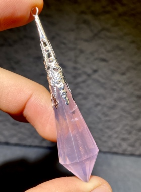 天然水晶 粉紫粉水晶 粉晶灵摆吊坠套链 挂件毛衣链项链 一物一图