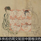 TWM日本佚名仿周文矩宫中图卷淡色人物白描仕女图高清素材资料参