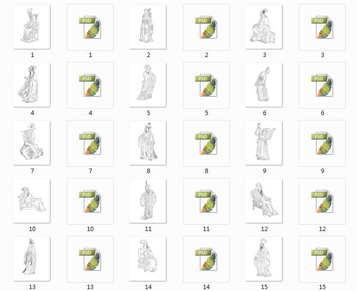 古风中国古代生活人物经典动作服饰造型线描设计素材 209 216mb