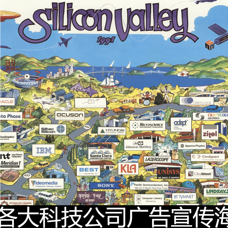 AMJ美国硅谷地图各大科技公司广告宣传设计英文图片高清素材资料